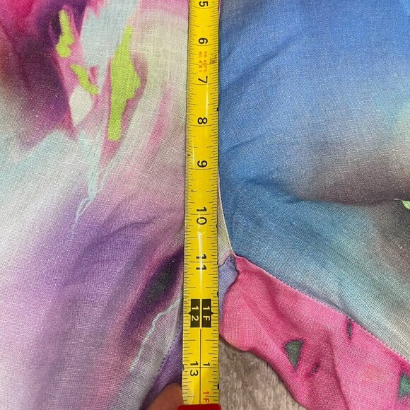 120% Lino Linen Floral Wide-Leg Pull-On Pants Size 44 / US M Summer Resort Beach - Picture 13 of 15